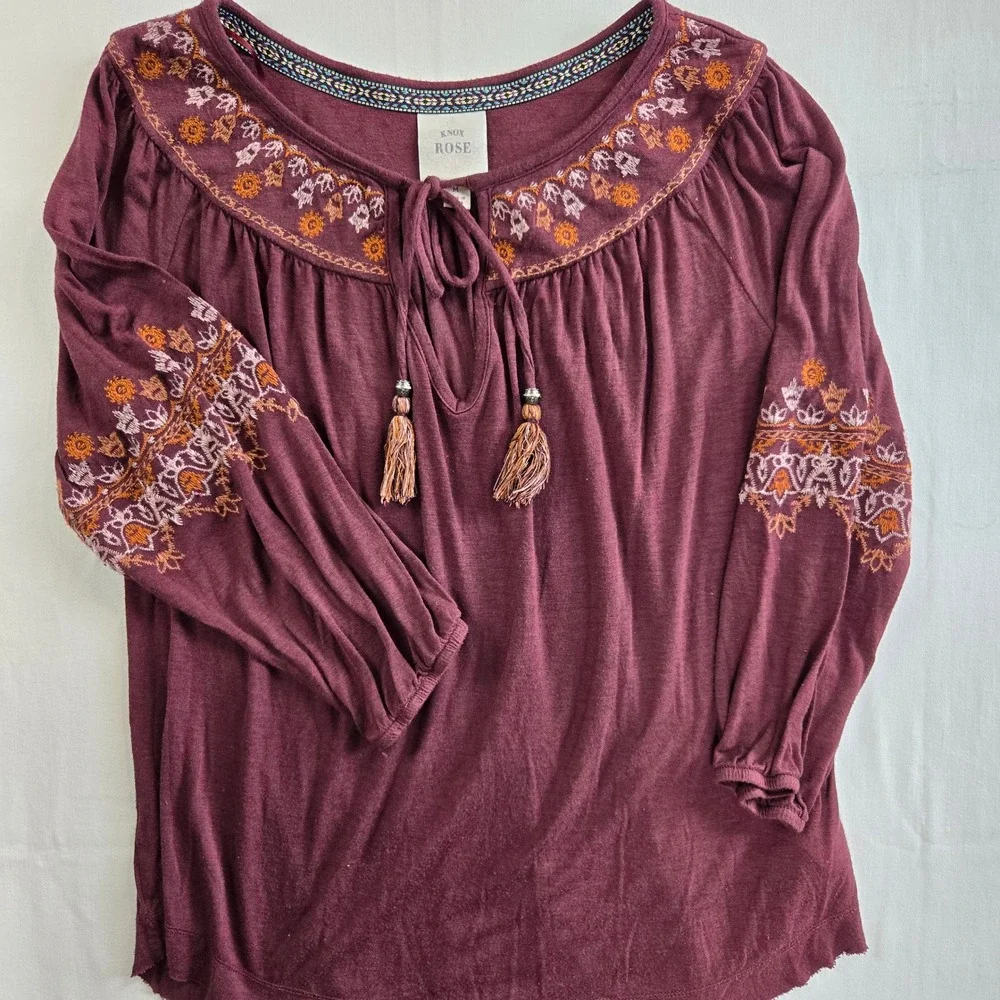 Womens M Embroidered Cottagecore Boho Prairie‎ Raw Hem  Hippie Festival Shirt - Picture 4 of 11